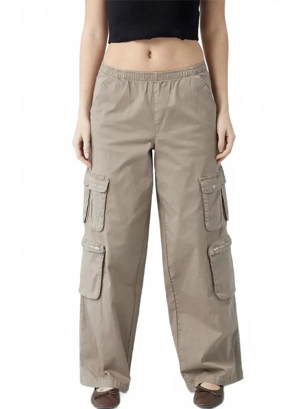 Pacsun Taupe Draped Low Rise Wide Leg Cargo Pants Desert Brown NWT XS